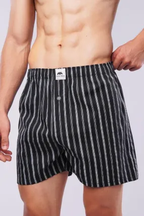Striped Woven Boxer Shorts - Black