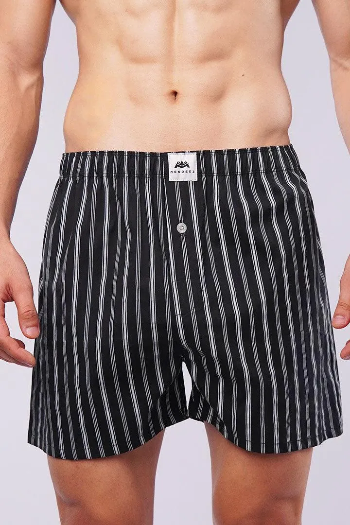 Striped Woven Boxer Shorts - Black