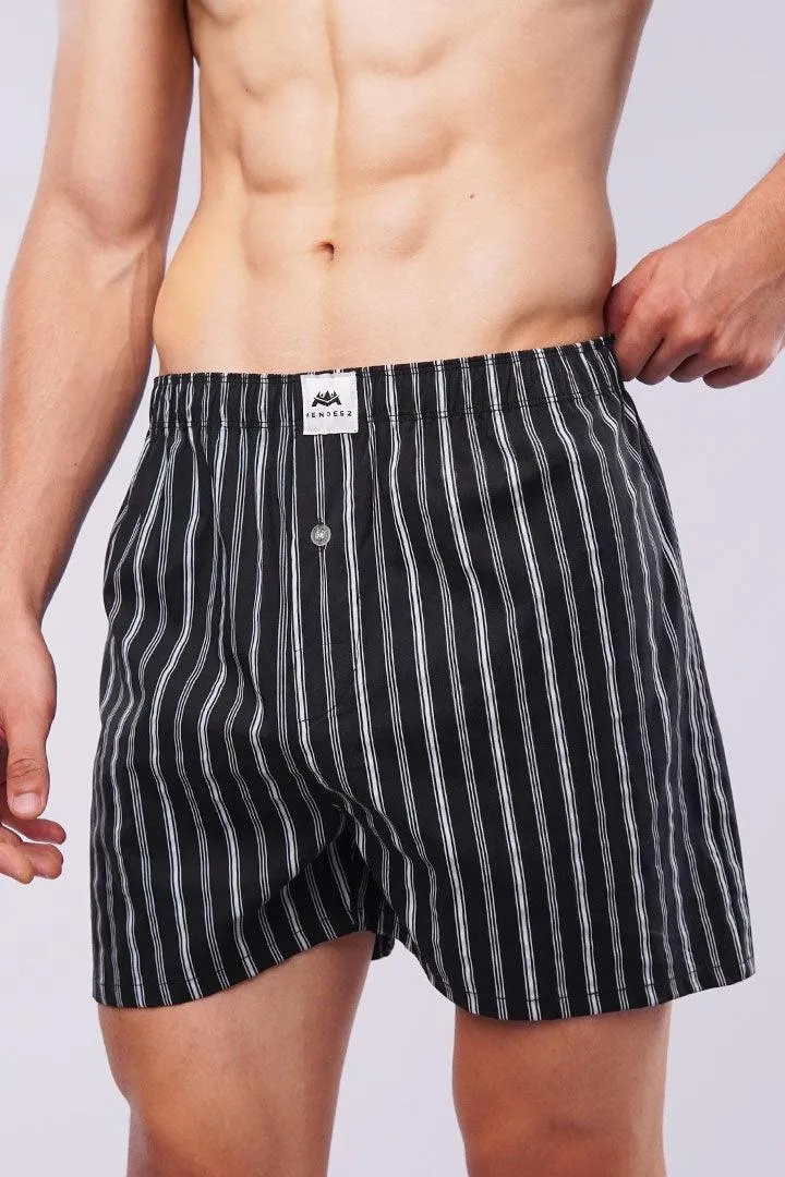 Striped Woven Boxer Shorts - Black