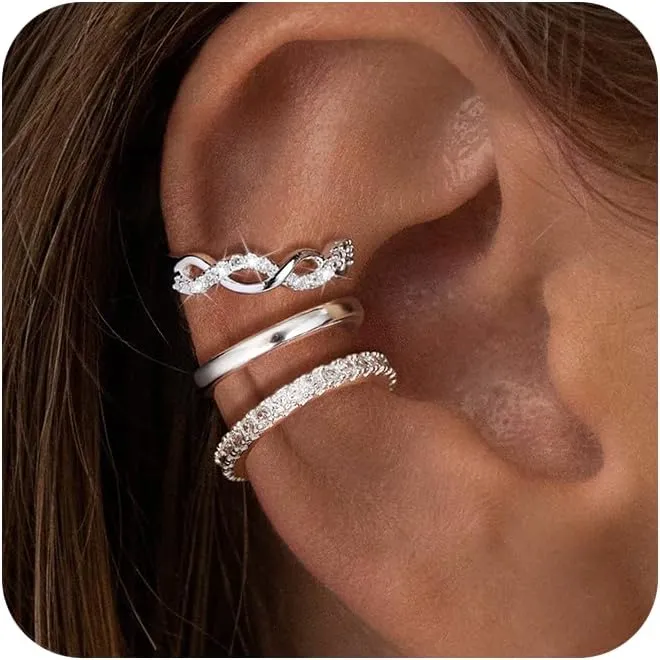 Stud Earrings Sets for Women Non Piercing - Small 14K Gold/Silver Plated CZ Thin Pearl Huggie Hoop Earring Hypoallergenic Dainty Ear Cuff Trendy Gifts