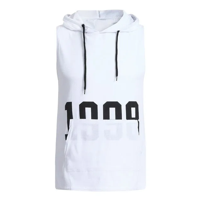 Tank Top Of Men Fitness Muscle Print Sleeveless Hooded Mens Gym Clothing Bodybuilding Pocket 2019 Undershirt Male Clothes