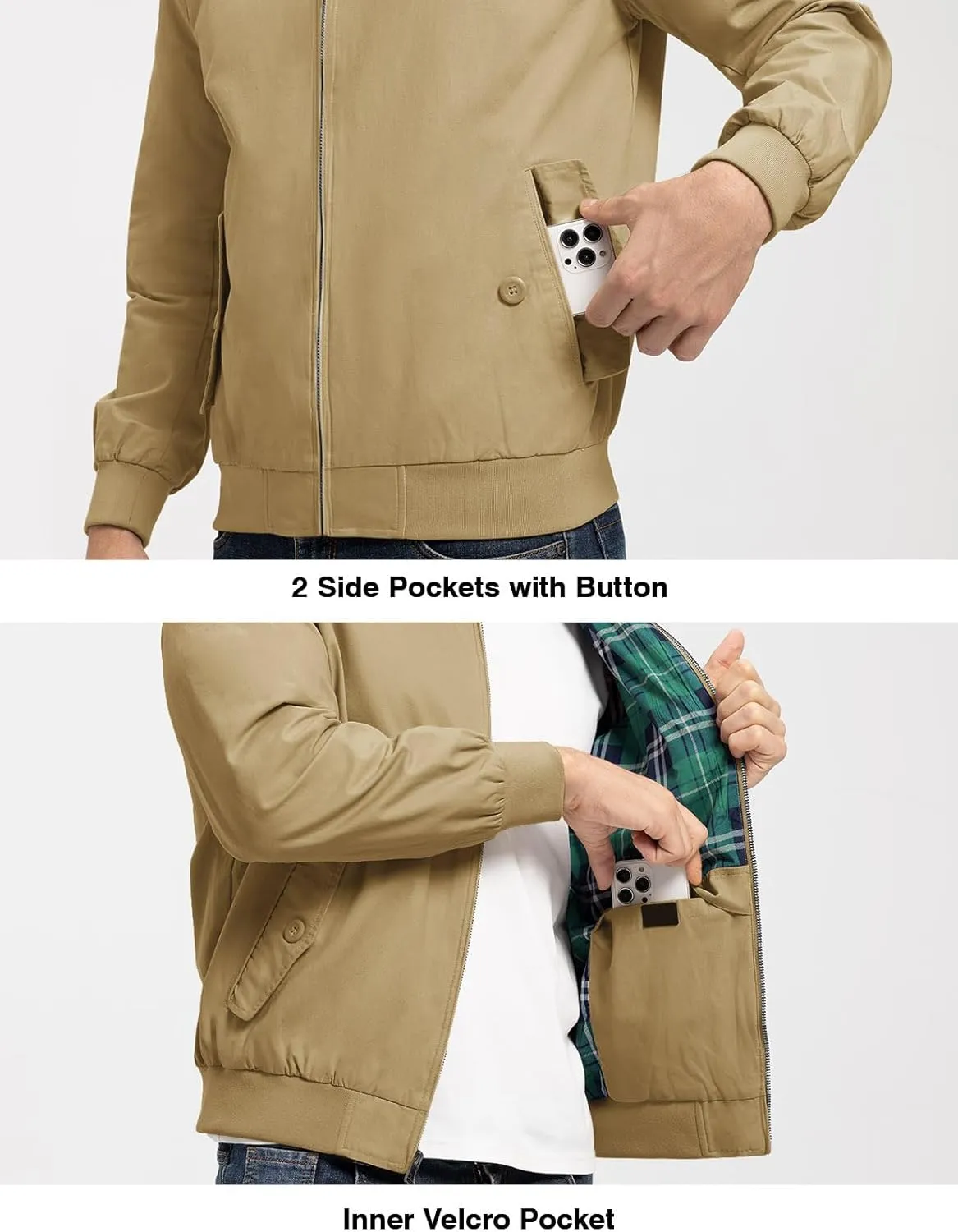 TBMPOY Men's Lightweight Cotton Jackets Golf Full Zip Windbreaker Spring Fall Stylish Casual Jackets Work bomber
