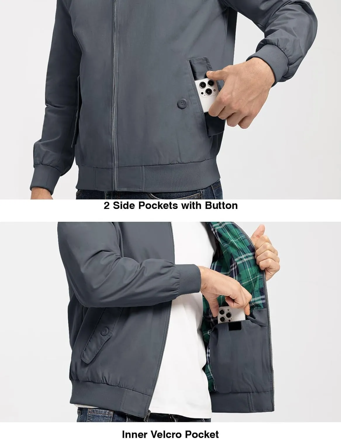 TBMPOY Men's Lightweight Cotton Jackets Golf Full Zip Windbreaker Spring Fall Stylish Casual Jackets Work bomber