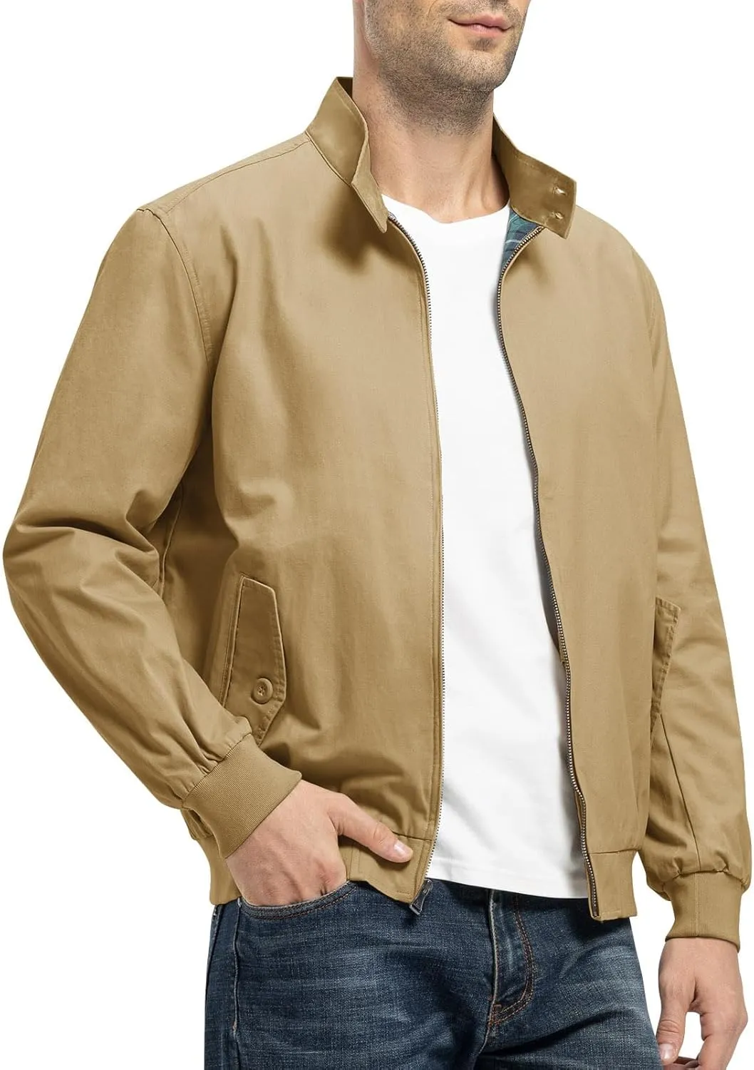 TBMPOY Men's Lightweight Cotton Jackets Golf Full Zip Windbreaker Spring Fall Stylish Casual Jackets Work bomber