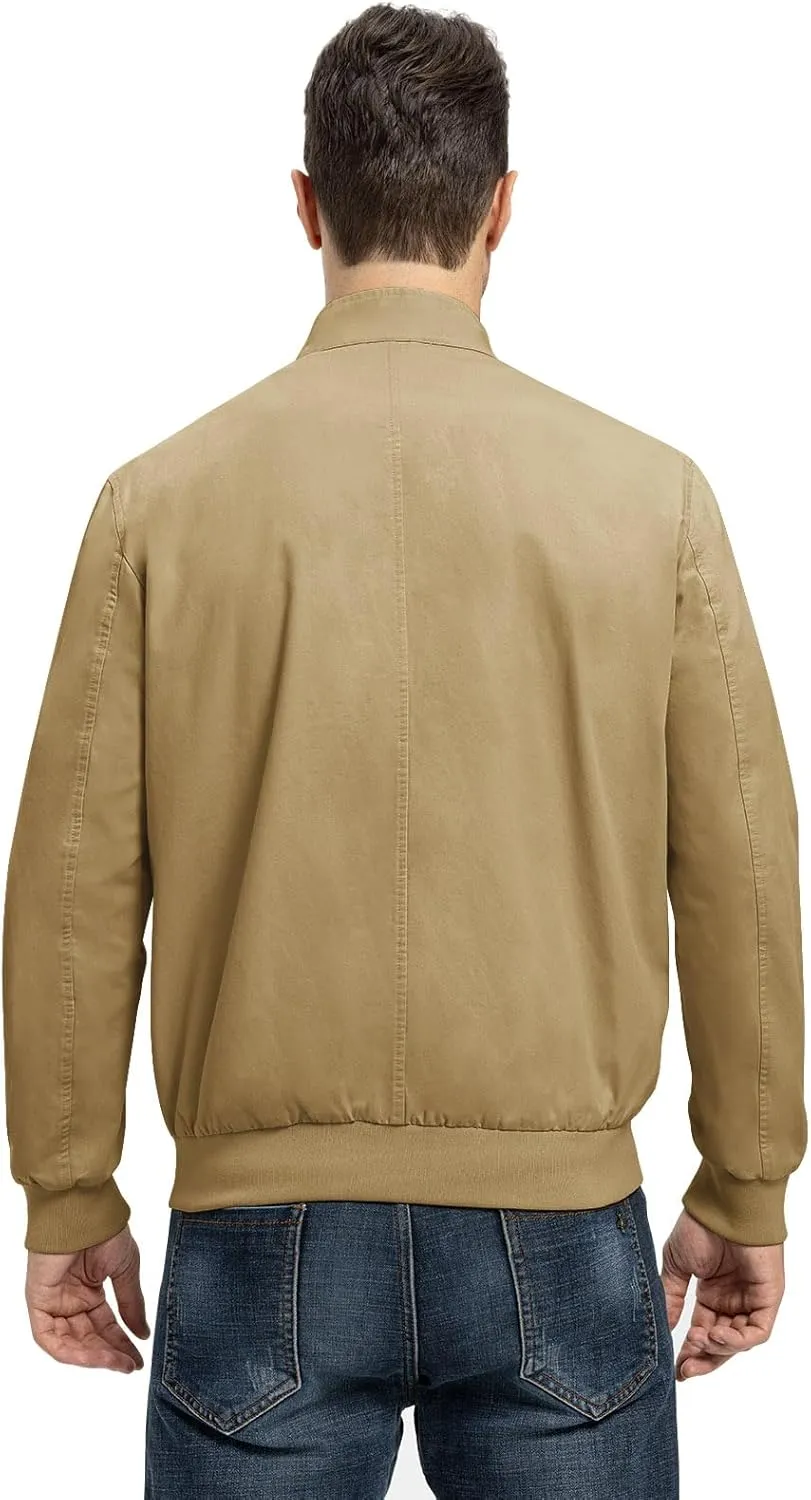TBMPOY Men's Lightweight Cotton Jackets Golf Full Zip Windbreaker Spring Fall Stylish Casual Jackets Work bomber