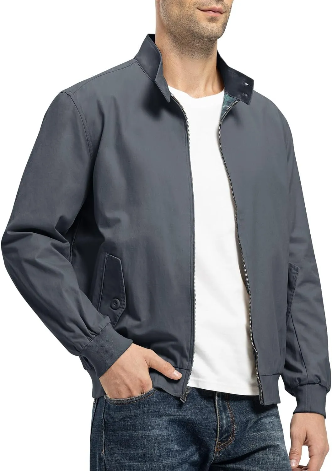 TBMPOY Men's Lightweight Cotton Jackets Golf Full Zip Windbreaker Spring Fall Stylish Casual Jackets Work bomber