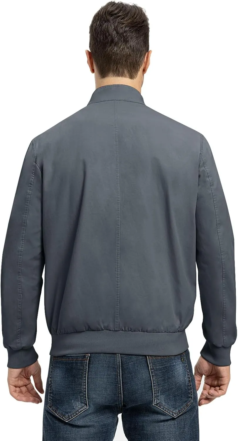 TBMPOY Men's Lightweight Cotton Jackets Golf Full Zip Windbreaker Spring Fall Stylish Casual Jackets Work bomber