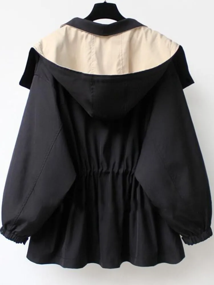 WINSUNNY Trench Coat for Women Spring Autumn Product Hooded Mid Length Women' Short Casual Loose Jacket Streetwear