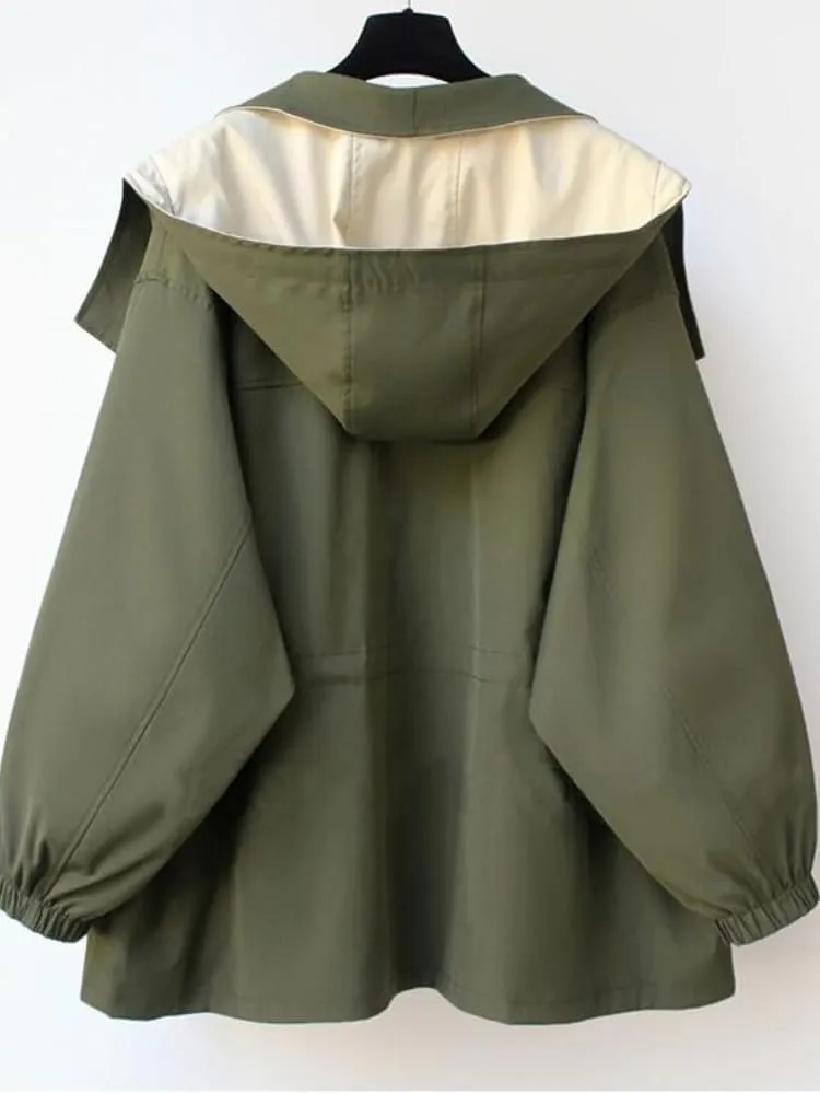 WINSUNNY Trench Coat for Women Spring Autumn Product Hooded Mid Length Women' Short Casual Loose Jacket Streetwear