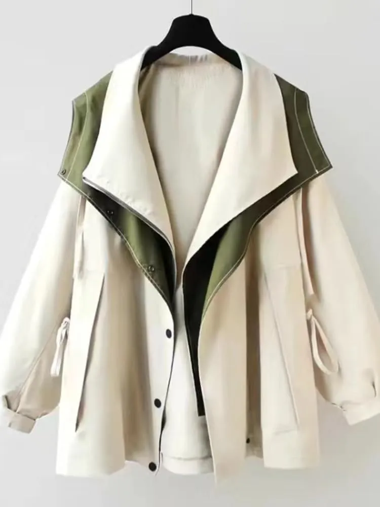 WINSUNNY Trench Coat for Women Spring Autumn Product Hooded Mid Length Women' Short Casual Loose Jacket Streetwear