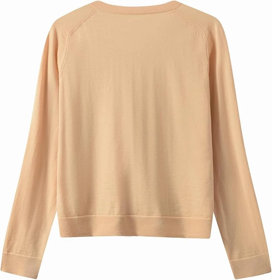 Women's Merino Wool Sweater Casual Lightweight V-Neck Raglan Sleeve Top Pullover